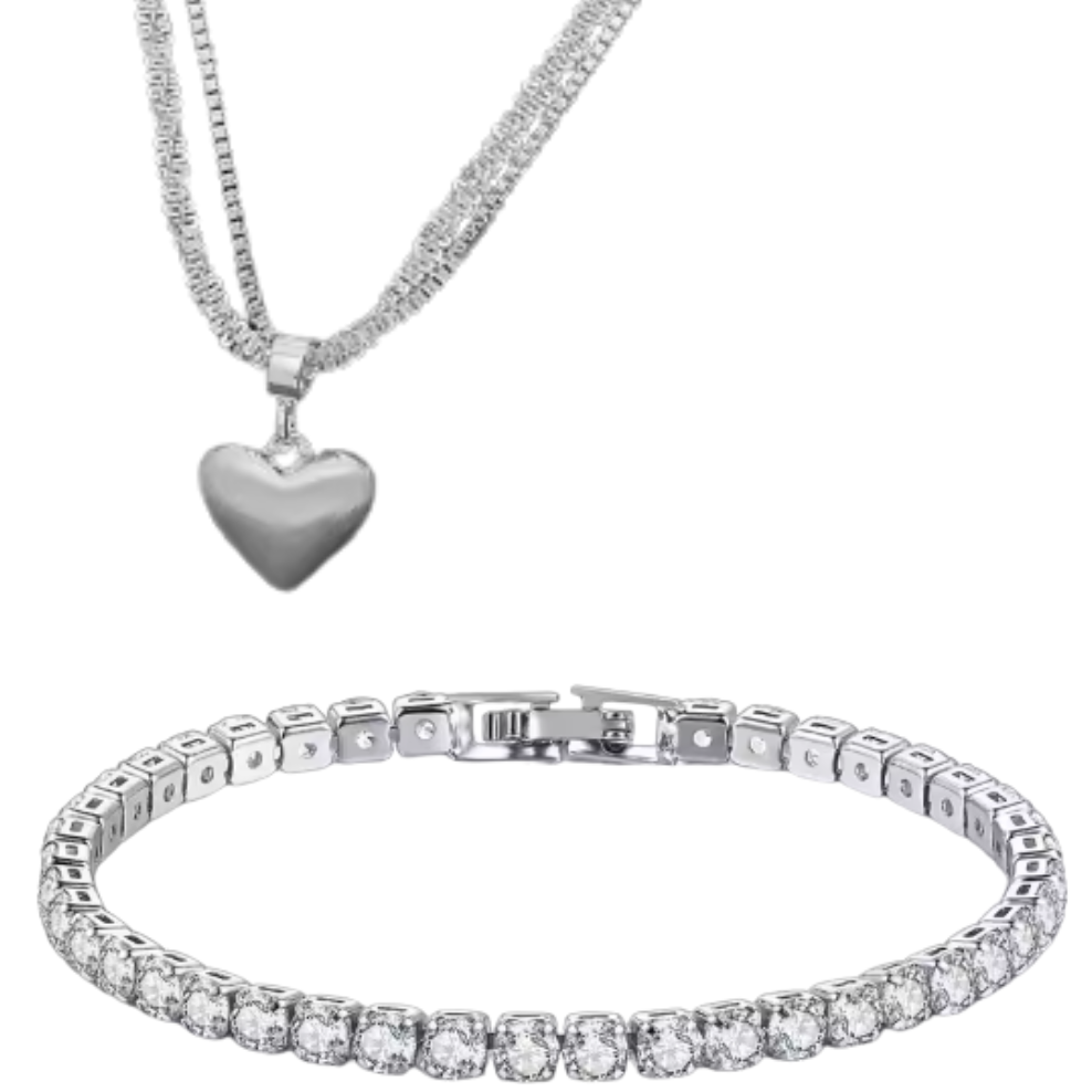 LYBRIA PARIS JEWELRY SET | Silver Heart Necklace & Bracelet